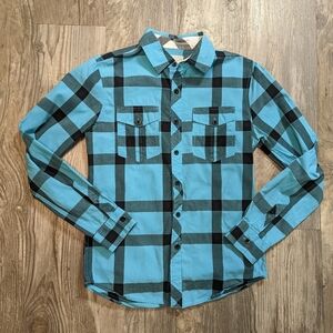 Warp and Weft men's long sleeve button down shirt blue black size S